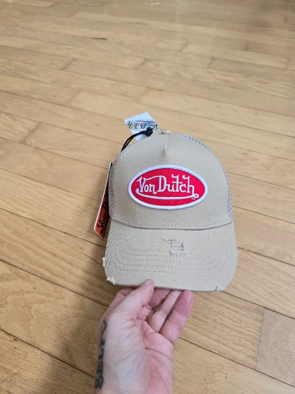 vintage Y2K | Von Dutch tan distressed trucker hat Von Dutch Distressed Design Snapback Hat and Cap One Size - Etsy main image 4